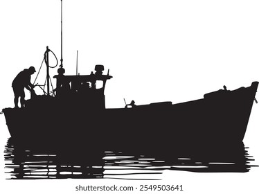 silueta, Barco de pescadores en el océano, Vector