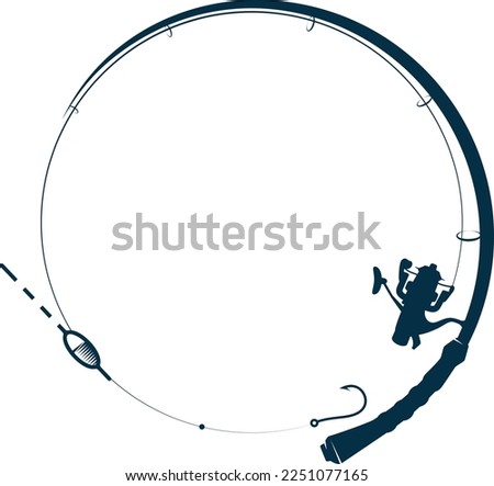 Silhouette for fishing and active hobby. Fishing rod with fishing line float and hook Foto d'archivio © 