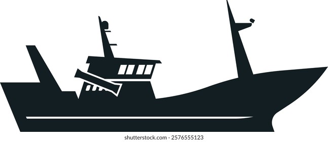 Silhouette of a fishing boat gliding across the sea, capturing the essence of fishing activities, maritime industries, and adventurous seafaring experiences