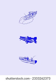 Silhouette fishing boat vector icon set