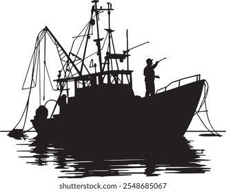 silhouette, fishing boat vector Illustration