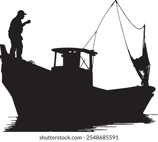 silhouette, fishing boat vector Illustration