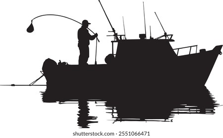 silueta, Vector de barco de pesca, ilustración