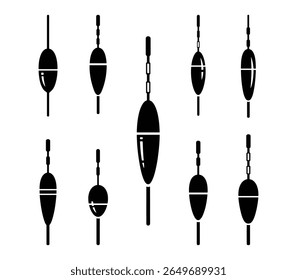 Silhueta de bobbers de pesca e ícone de flutuadores para projetos relacionados à pesca.