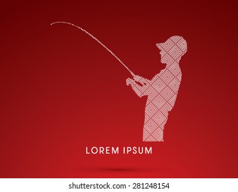 Silhouette, Fishing , design using line square, graphic vector.