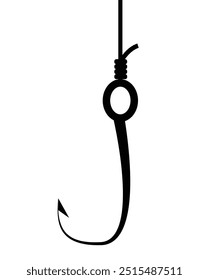 Silhouette of a Fishing Hook Isolated on White. Equipment to catch fish vector art