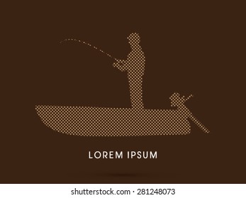 Silhouette, Fishing on the boat, designed using square dot, graphic vector.