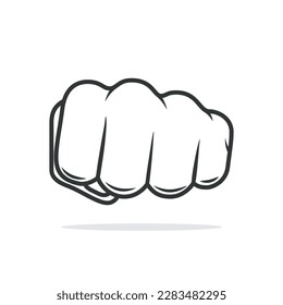 Silhouette of a fist close up. The hand clenched into a fist is depicted on a white background. Vector illustration