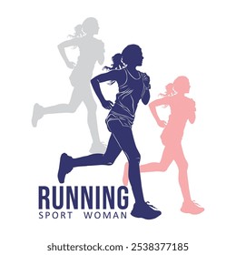 Silhouette of fit woman running, marathon logo template, running sports woman, illustration
