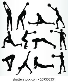 silhouette fitness girl vector