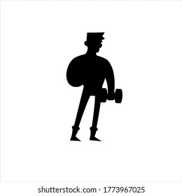 Silhouette fitness man training in gym. Sport character vector illustration. Concept design in black