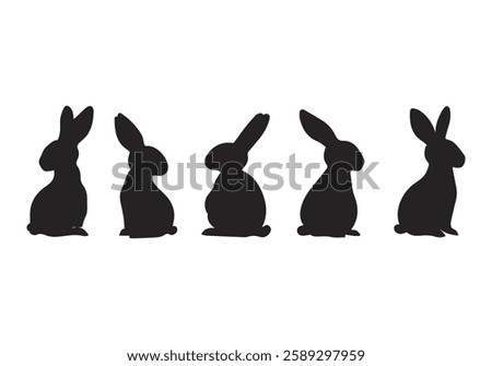 Silhouette of Five Bunnies in a Row
