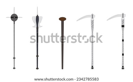 silhouette of five medieval weapon