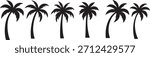 A silhouette of five palm trees in a row against a white background, evoking a tropical or beach setting.