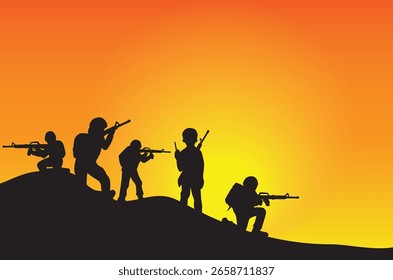 Silueta de diseño de Vector de cinco soldados