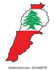 Silhouette flag map of the Arab League country of Lebanon