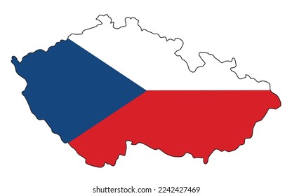 Silhouette flag map of the Czech Republic isolated over a white background