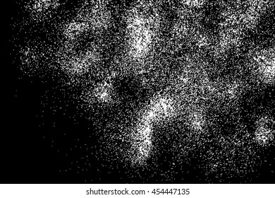 Silhouette of flakes spread on the flat surface. Top view of dust, sand blow or crumbs. Abstract grainy texture isolated on white background.