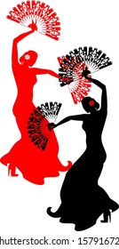 Silhouette of flamenco dancer with a fan