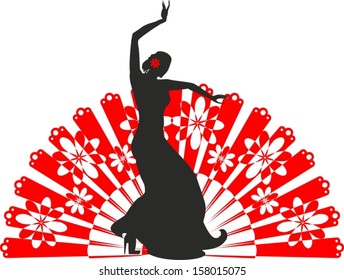 Silhouette of flamenco dancer with a fan