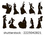 Silhouette flamenco. Women dancing flamenco. Vector illustration