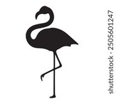 Silhouette Flamingo Birds black color only full body Flamingo Shape. Isolated. Vector illustration.