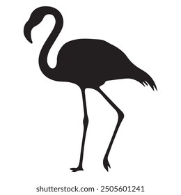 Silhouette Flamingo Birds black color only full body Flamingo Shape. Isolated. Vector illustration.
