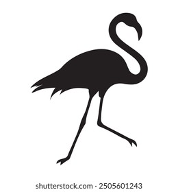 Silhouette Flamingo Birds black color only full body Flamingo Shape. Isolated. Vector illustration.