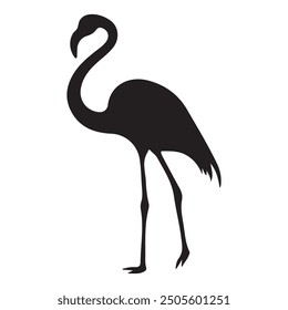 Silhouette Flamingo Birds black color only full body Flamingo Shape. Isolated. Vector illustration.