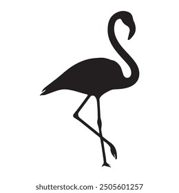 Silhouette Flamingo Birds black color only full body Flamingo Shape. Isolated. Vector illustration.