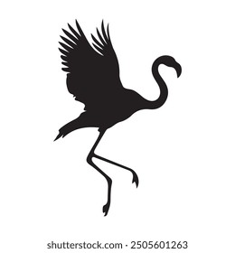 Silhouette Flamingo Birds black color only full body Flamingo Shape. Isolated. Vector illustration.