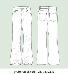 silhouette flared leg jeans, outline jeans, fashion jeans