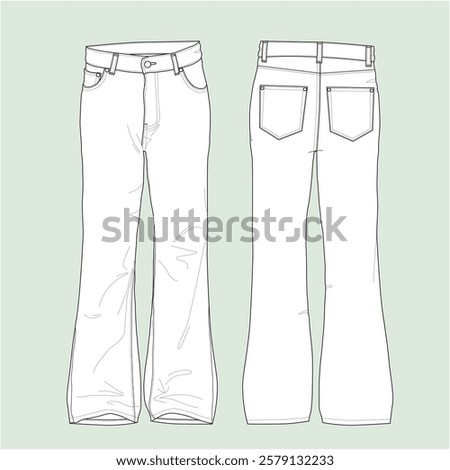 silhouette flared leg jeans, outline jeans, fashion jeans