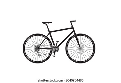 Silhouette of flat bar hybrid bicycle isolated white background, Vector illustration