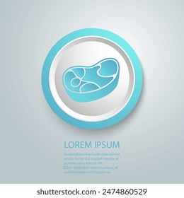Silhouette flat blue icon, simple vector design with shadow. Piece of meat. Illustration for menu in restaurants, healthy lifestyle or animal feed. Symbol of steak
