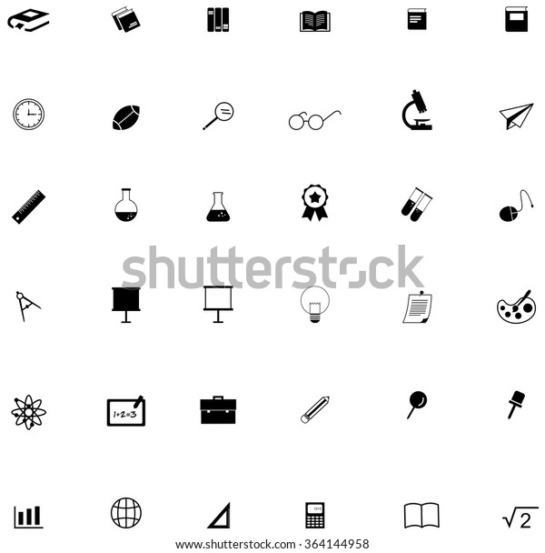 Silhouette flat education academic icon for many\
subject such as math science art chemistry physics sport and\
computer technology tool, create by vector\
