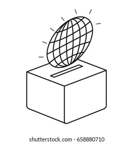 silhouette flat globe earth world chart depositing in a carton box vector illustration