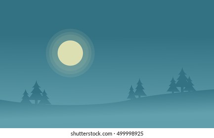 Silhouette of flat hill and spruce vector illustration