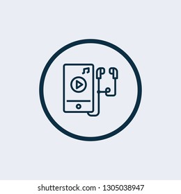 Silhouette flat icon of player, vector design. Illustration of audio walkman, listen to music, modern device. Symbol musical notes - Vector