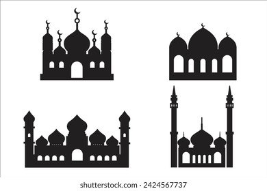 silhouette flat icon set mosque building sheet