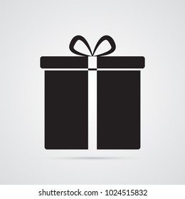 silhouette flat icon, simple vector design. Gift box with bow and tape for present, surprise and congratulation