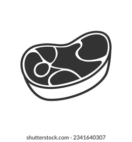 Silhouette flat icon, simple vector design with shadow. Piece of meat. Illustration for menu in restaurants, healthy lifestyle or animal feed. Symbol of steak