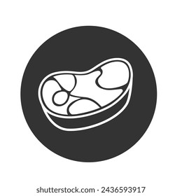Silhouette flat icon, simple vector design with shadow. Piece of meat. Illustration for menu in restaurants, healthy lifestyle or animal feed. Symbol of steak