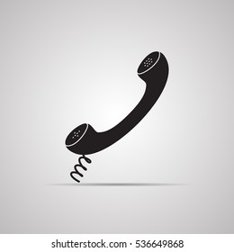 Silhouette Flat Icon, Simple Vector Design With Shadow. Symbol Of Telephone Handset With Wire For Illustration Of Conversation, Phone Call