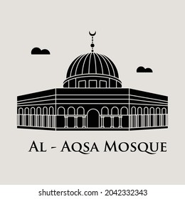 Silhouette flat icon vector illustration of a historic building mosque in the Kuwait, Simple outline icon design cartoon landmark for praying vacation travel tourist attractions. Al Aqsa Mosque