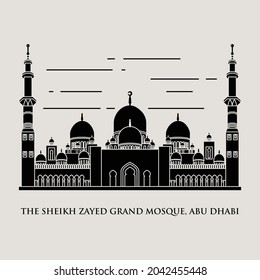 Silhouette flat icon vector illustration of a historic building mosque, Simple outline icon design cartoon landmark for praying vacation travel tourist attractions. The Sheikh Zayid Grand Mosque
