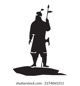 Silhouette flat illustration of an ancient warrior.
Icon. Vector