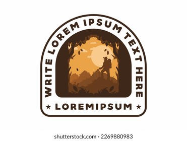 silhouette flat illustration design of a mountain climber standing on top of a hill