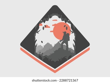 silueta diseño de ilustración plana de un escalador de montaña sobre una colina