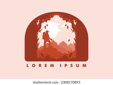 silhouette flat illustration design of a mountain climber standing on top of a hill